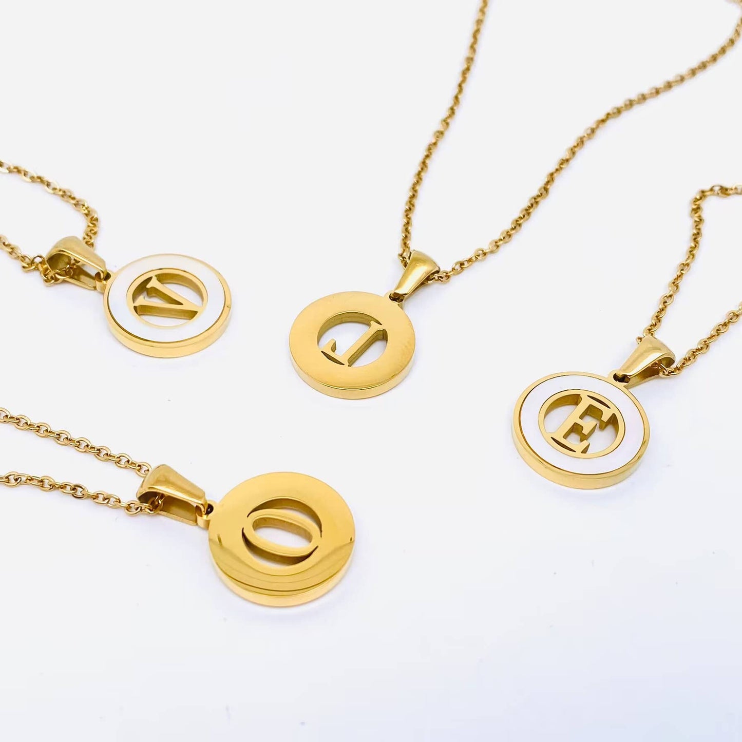 Circular Hollow Shell Initial Pendant Gold Plated Necklace: P