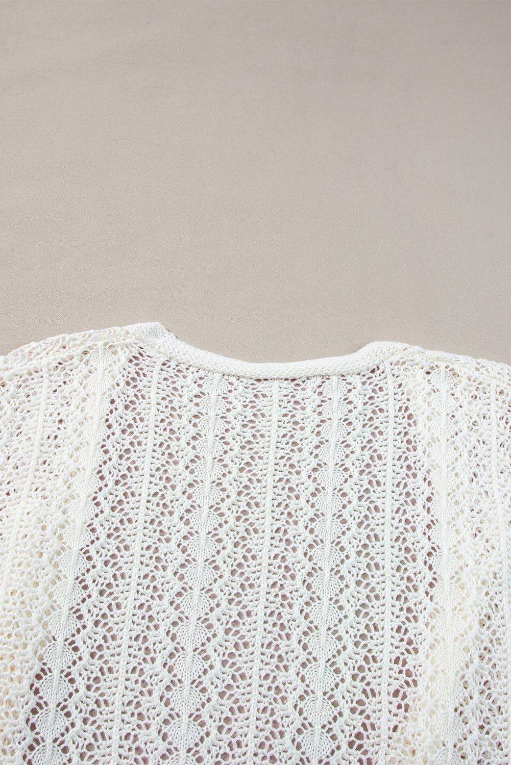 White Hollow Knit Drop Shoulder Cardigan