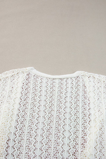 White Hollow Knit Drop Shoulder Cardigan