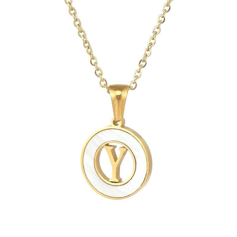 Circular Hollow Shell Initial Pendant Gold Plated Necklace: P