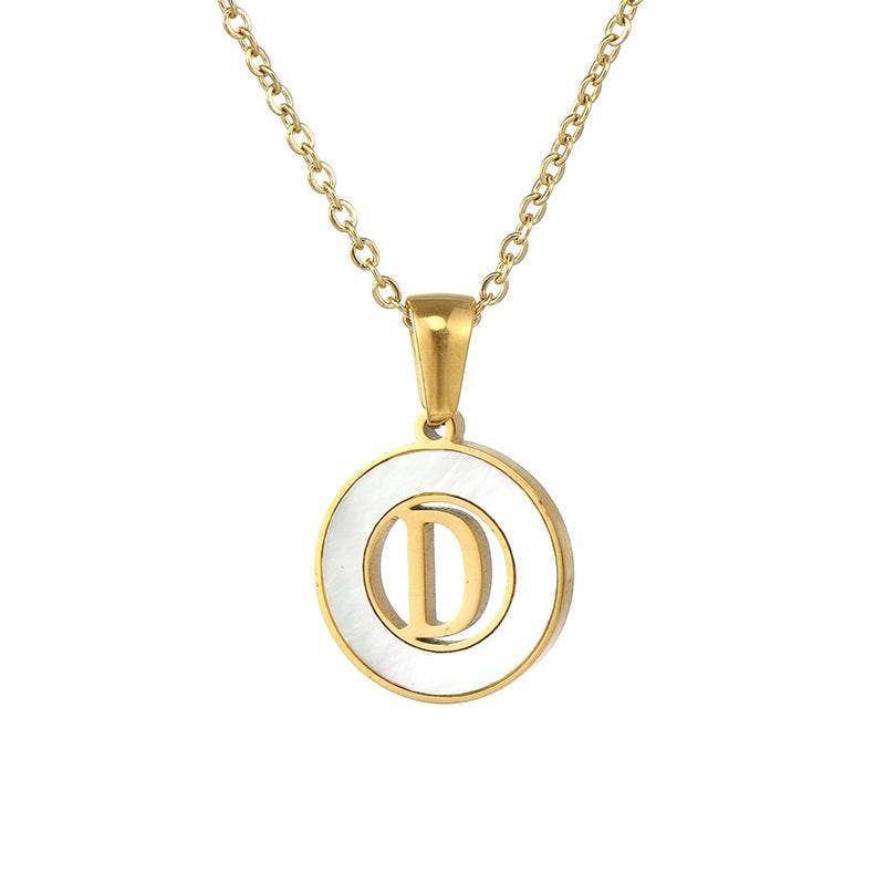 Circular Hollow Shell Initial Pendant Gold Plated Necklace: C
