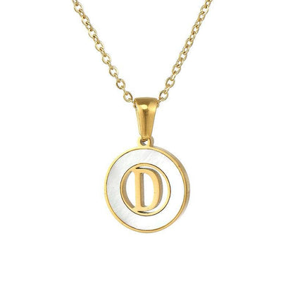 Circular Hollow Shell Initial Pendant Gold Plated Necklace: C