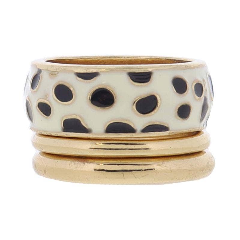 Set of 3, Cream & Black Spotted Band &Thin Gold Bands Ring
