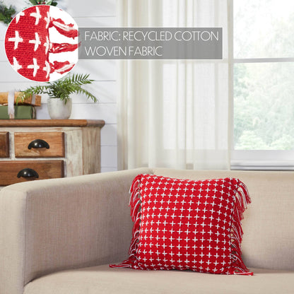 Gallen Red White Pillow Fringed 12x12