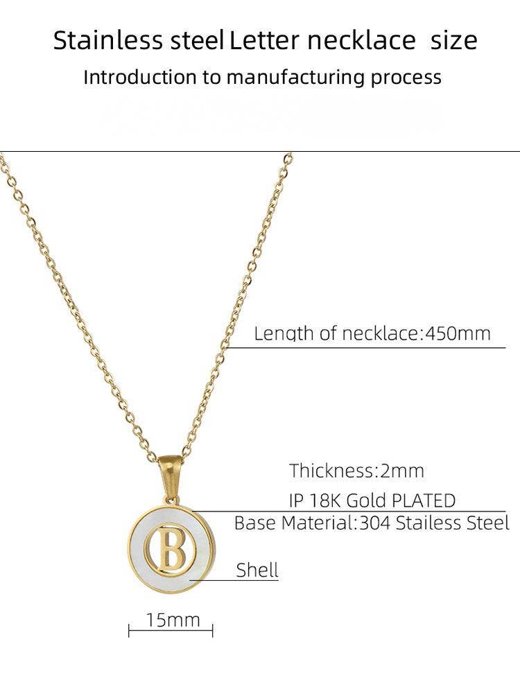 Circular Hollow Shell Initial Pendant Gold Plated Necklace: C