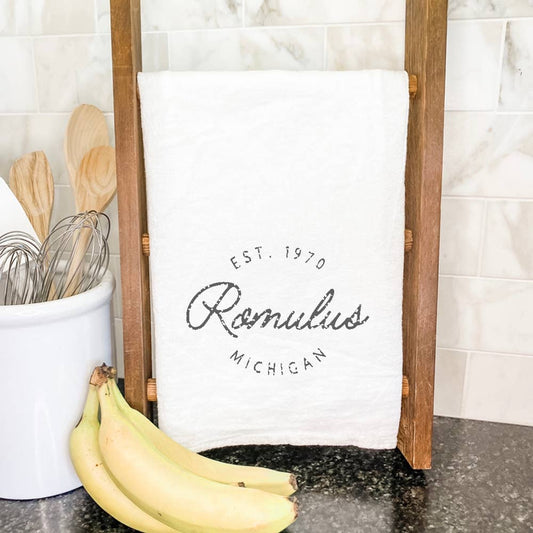 Vintage Script Concordia, Mo EST - Cotton Tea Towel