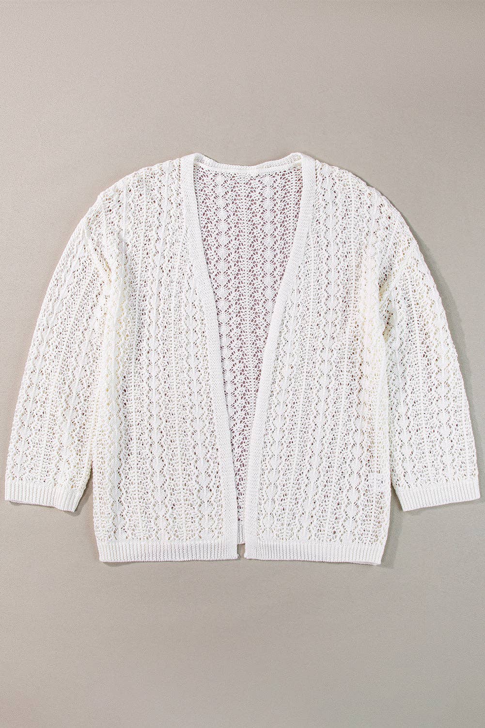 White Hollow Knit Drop Shoulder Cardigan