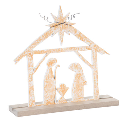 Wood 12" Multicolor Christmas Holy Family Table