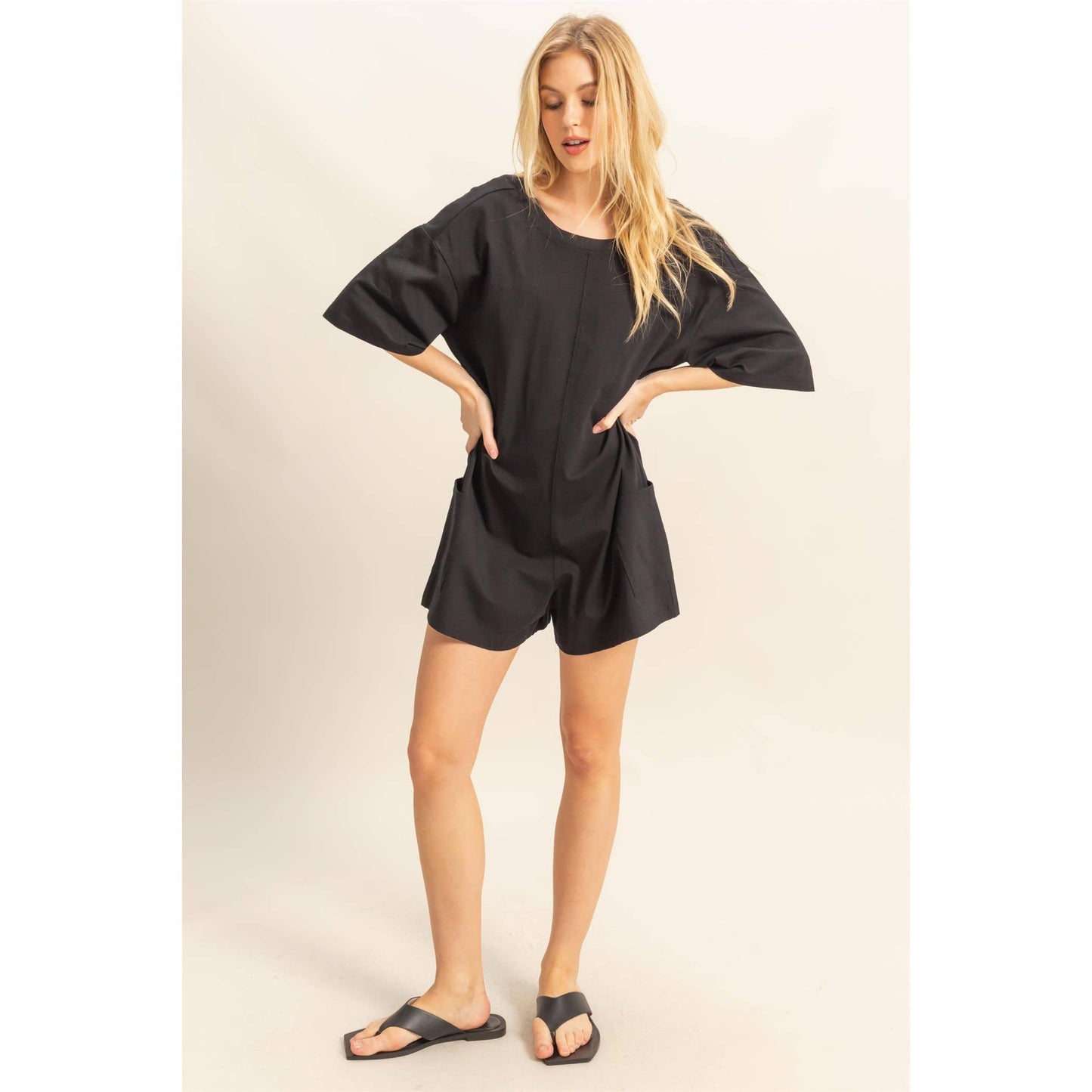 Drop Shoulder Short Sleeve Knit Romper