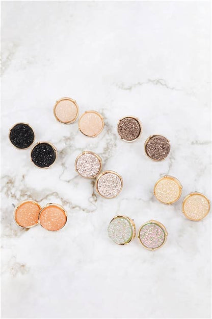 Glittered Druzy Round Post Earrings