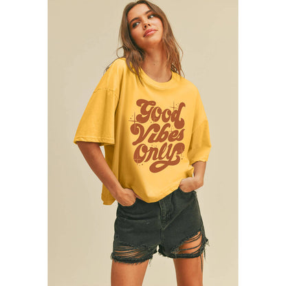 Good Vibes Only Boxy Tee: L, GOLDEN ROD