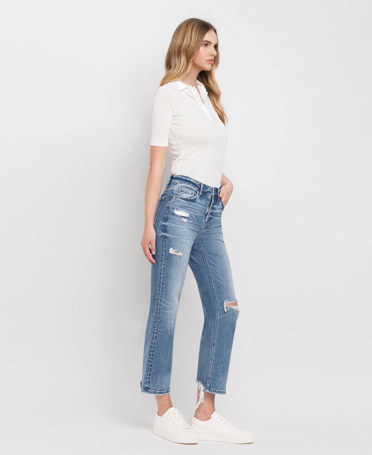 HIGH RISE PAINT SPLATTER CUFFED BOYFRIEND JEANS V2787