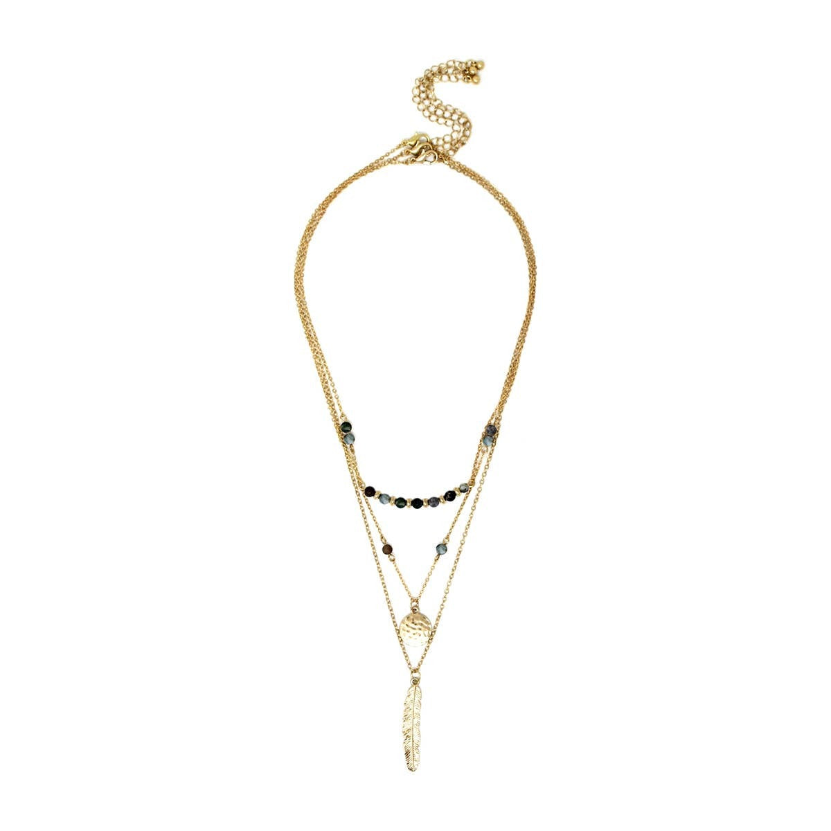 FEATHER PENDANT LAYERED NECKLACE