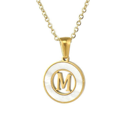 Circular Hollow Shell Initial Pendant Gold Plated Necklace: P