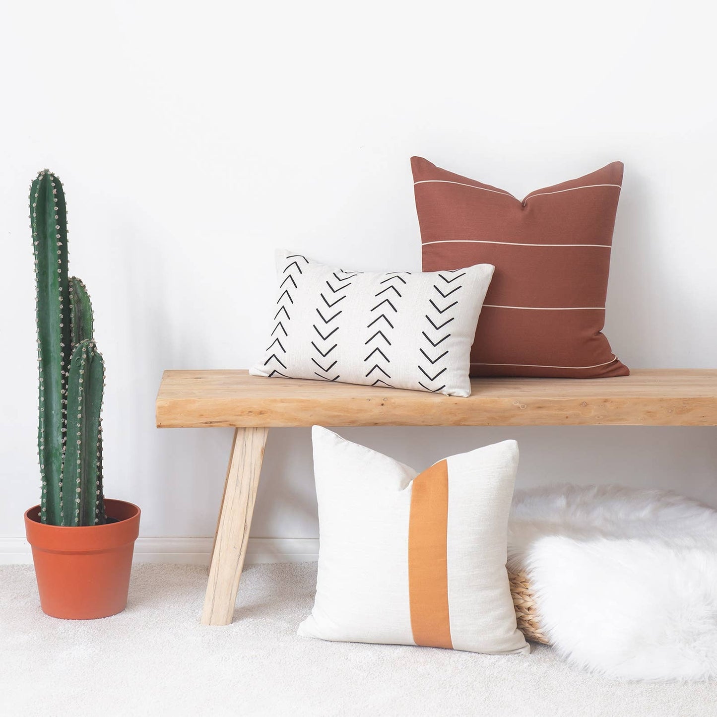 Mordern Boho Lumbar Throw Pillow Cover,Rust Stripes