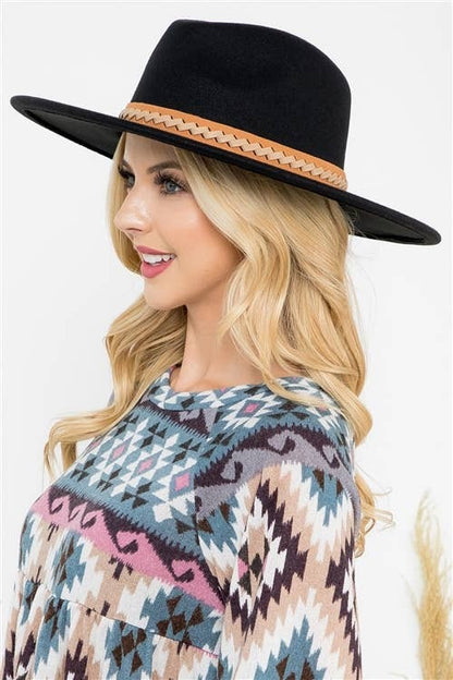 Felt Brim Hat With Leather Braided