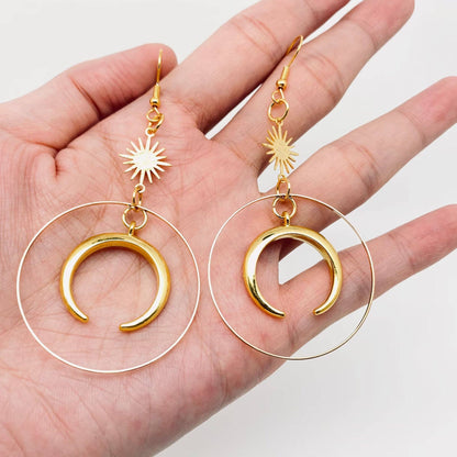 Moon Star Large Ring Pendant Earring Bohemian Style - MS