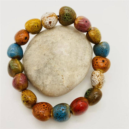 Colored Glazed Ceramic Elastic Bracelets: (Painted Pottery) Small Square