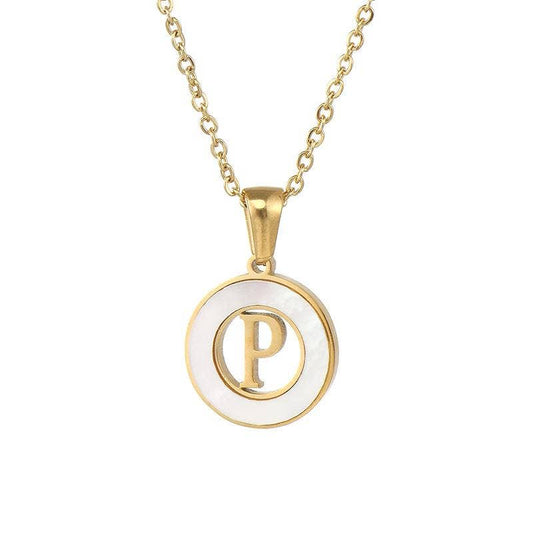 Circular Hollow Shell Initial Pendant Gold Plated Necklace: P