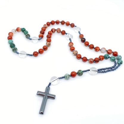 Redstone African Turquoise Beaded Necklace Cross Pendant