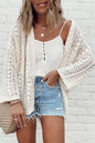 White Hollow Knit Drop Shoulder Cardigan