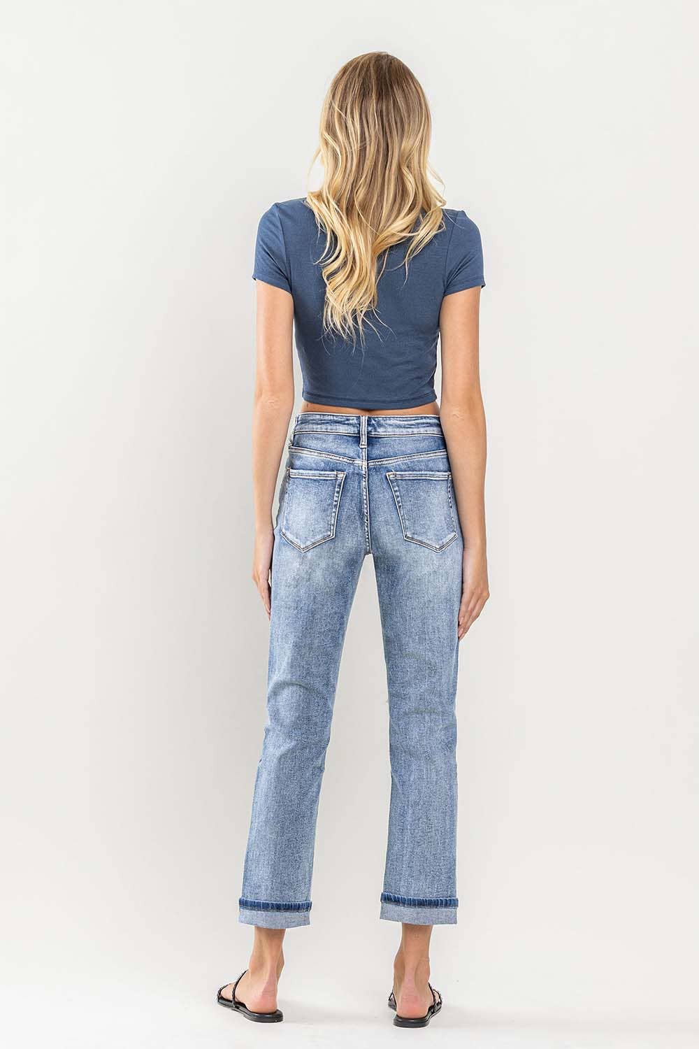 HIGH RISE PAINT SPLATTER CUFFED BOYFRIEND JEANS V2787