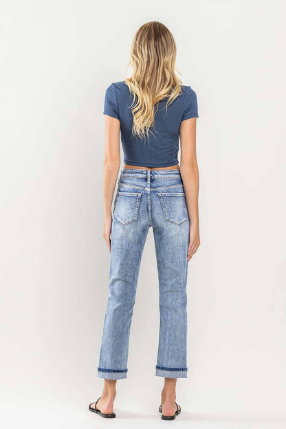 HIGH RISE PAINT SPLATTER CUFFED BOYFRIEND JEANS V2787