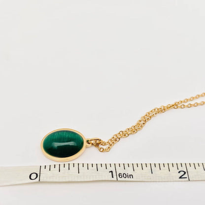 Oval Green Zircon Stainless Steel Pendant Necklace