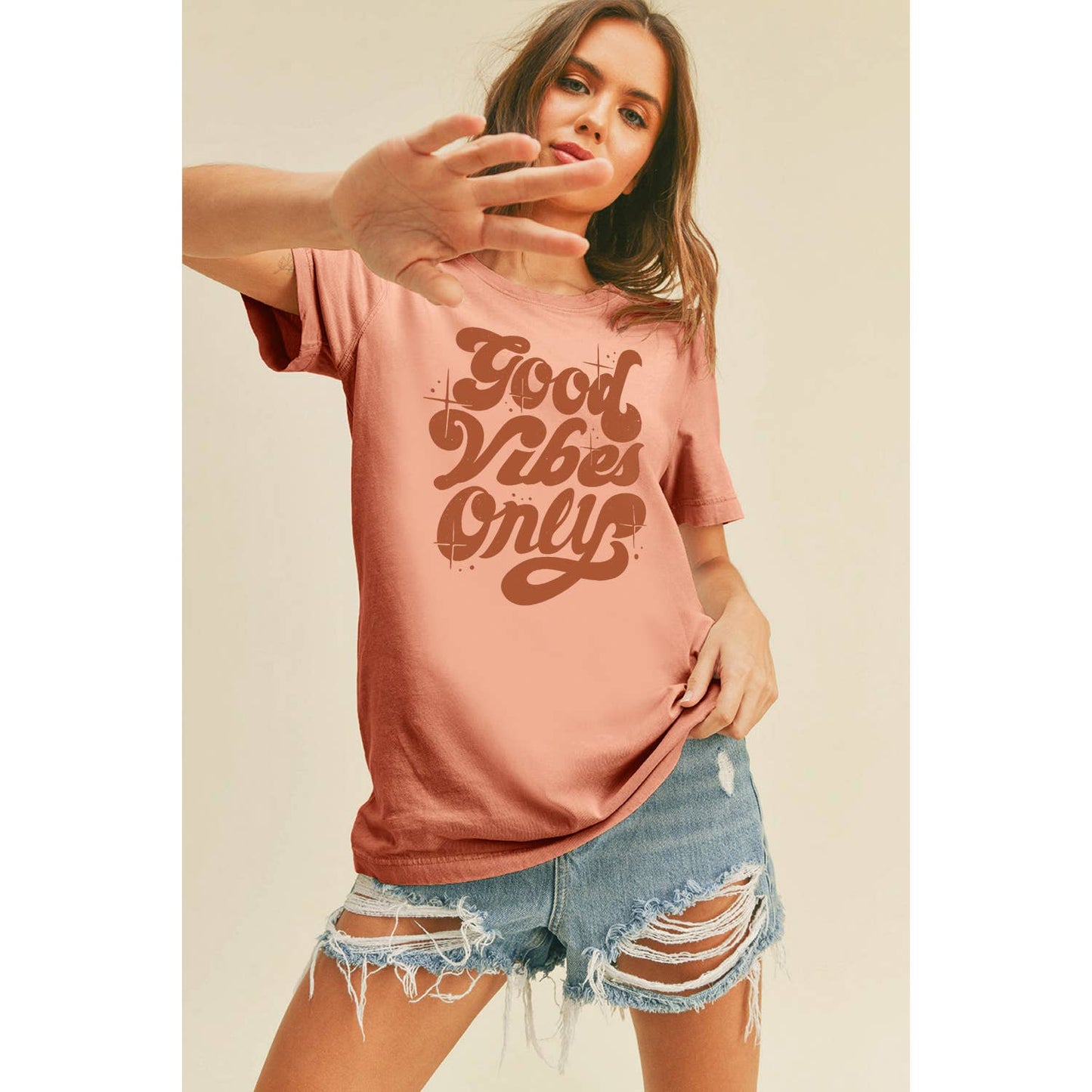 Good Vibes Only Graphic Tee: M, FRENCH NAVY