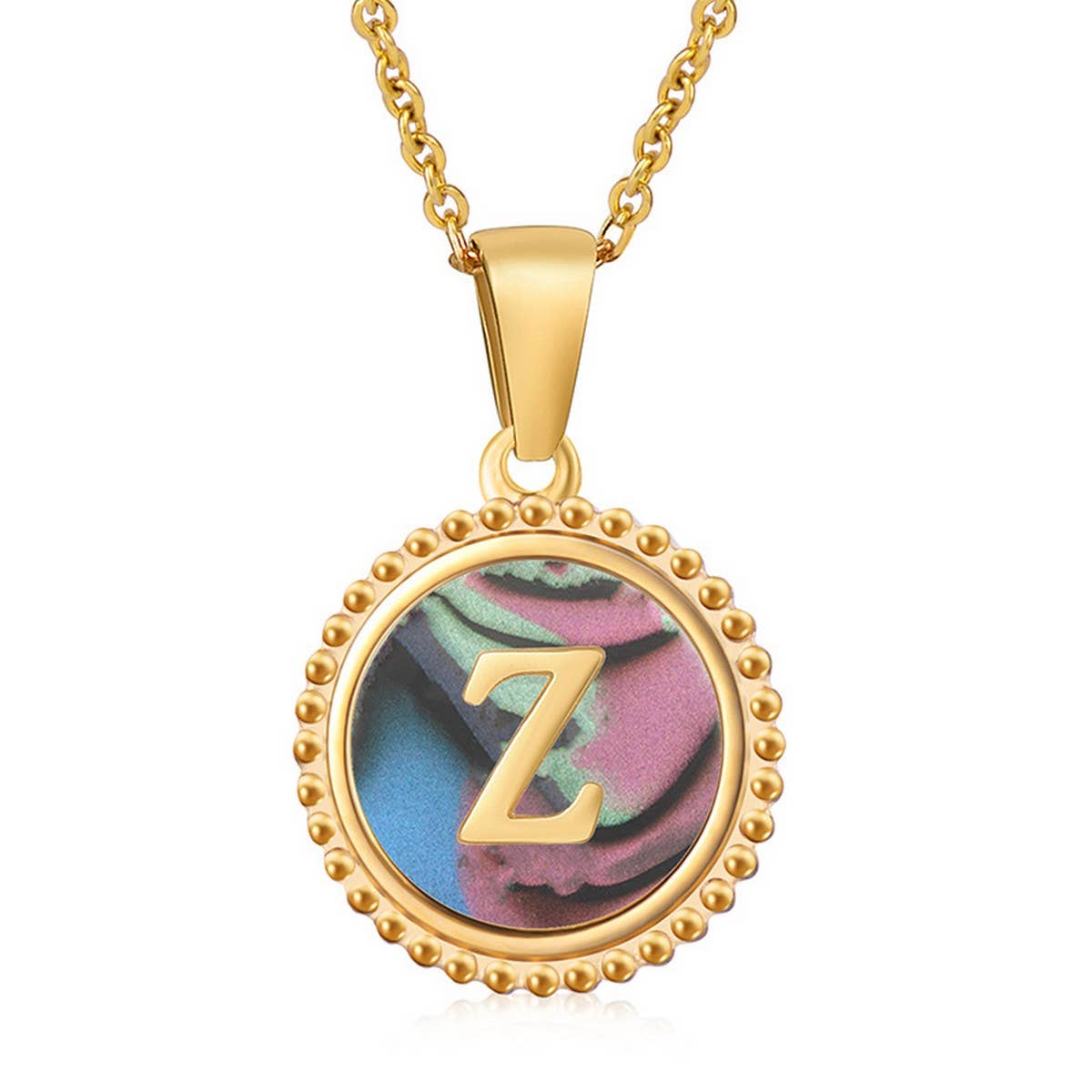 Round Colorful Shell Letter Necklace