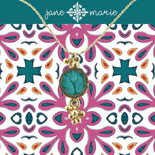16" Turquoise Sun Stone Necklace with Gold Dangles, 3" Ext.
