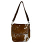 Foldover Crossbody Brown White Leather Hide