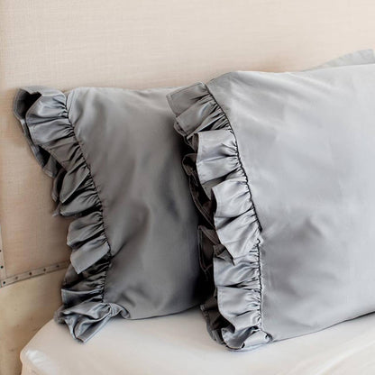 Silky Pillowcase w/Ruffle - Gray