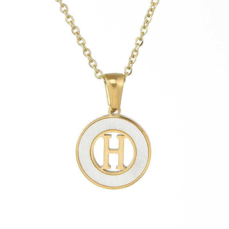 Circular Hollow Shell Initial Pendant Gold Plated Necklace: C