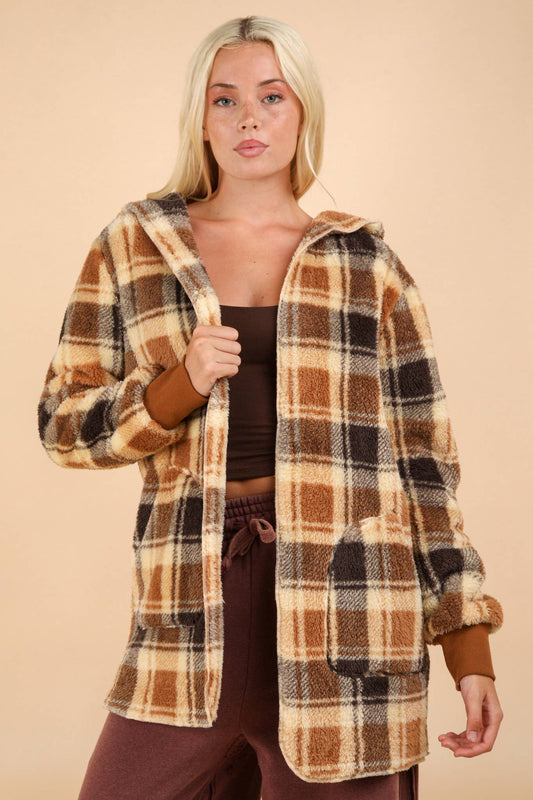 Oversized Faux Fur Tunic Hooded Printed Jacket