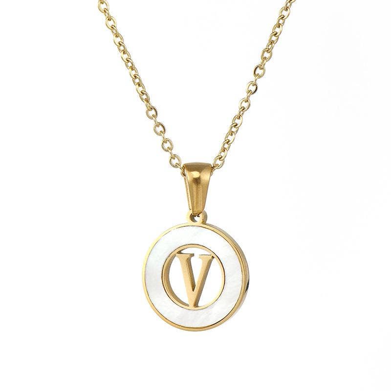Circular Hollow Shell Initial Pendant Gold Plated Necklace: C