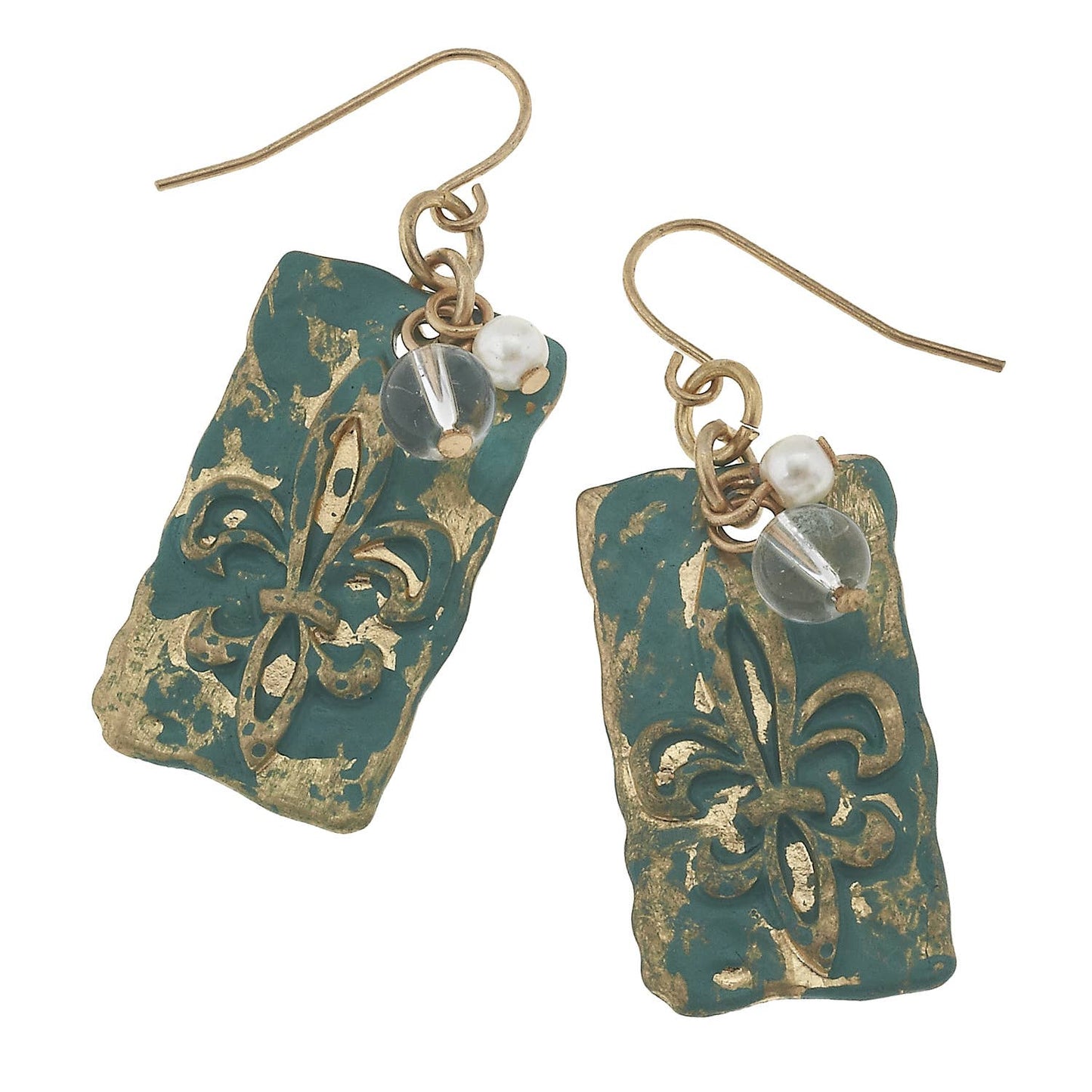 Fleur De Lis Patina with Crystal Earring