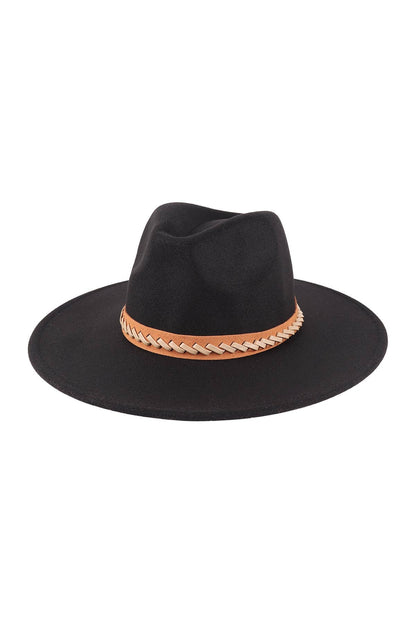 Felt Brim Hat With Leather Braided