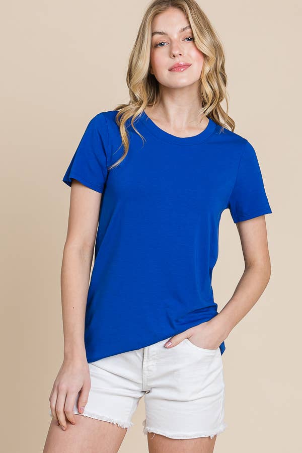 Crew Neck Short Sleeve Fitted Top: M, NEW OLIVE