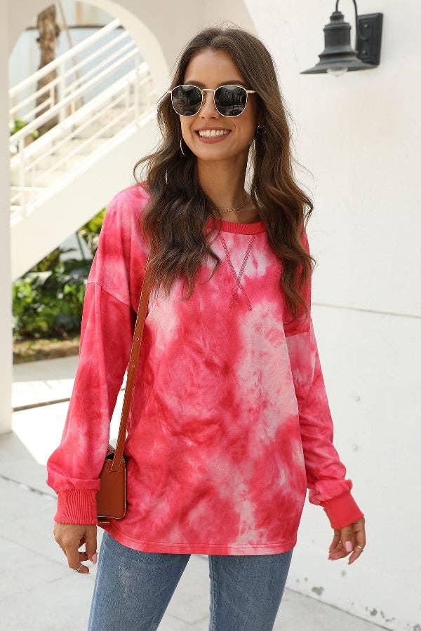 Women's Tie Dye Color Block Sweatshirt