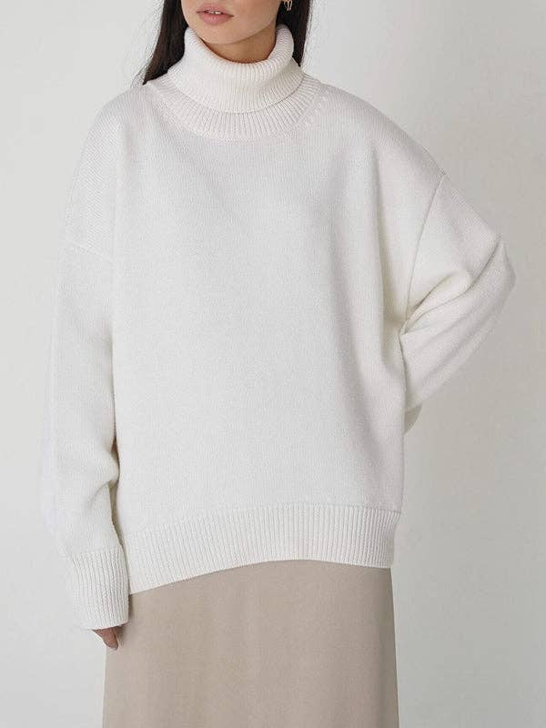 Long Sleeves Loose Solid Color High Neck Knitwear Sweater