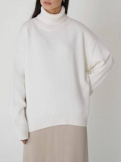 Long Sleeves Loose Solid Color High Neck Knitwear Sweater