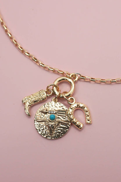 cluster charm necklace western horseshoe