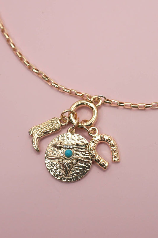 cluster charm necklace western horseshoe