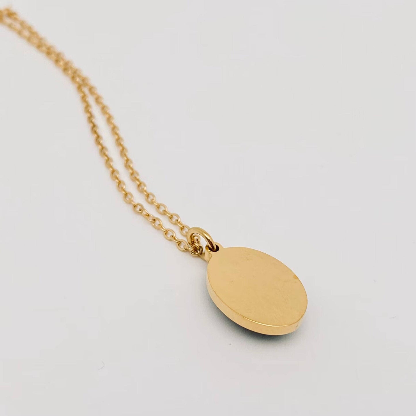Oval Green Zircon Stainless Steel Pendant Necklace