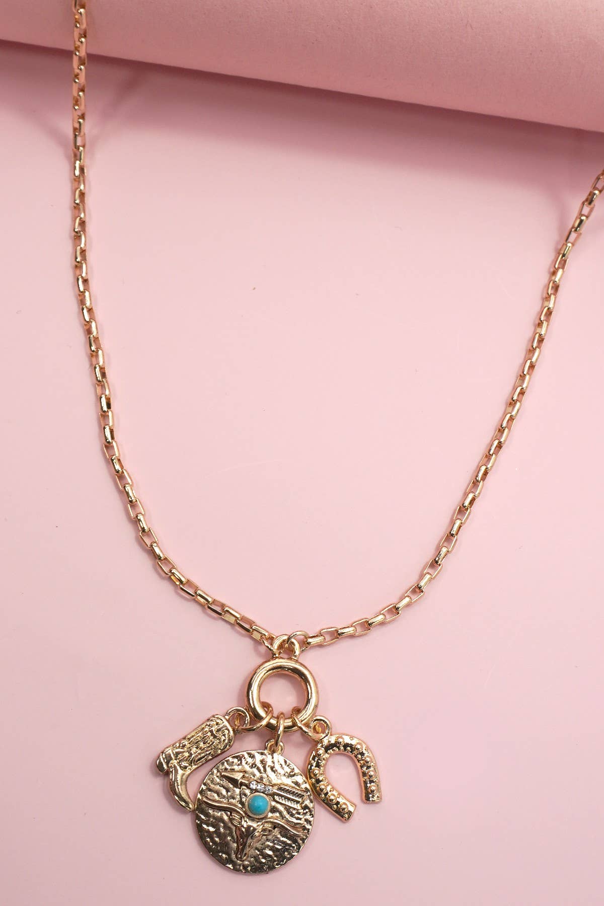 cluster charm necklace western horseshoe