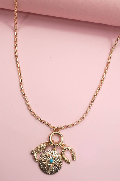 cluster charm necklace western horseshoe