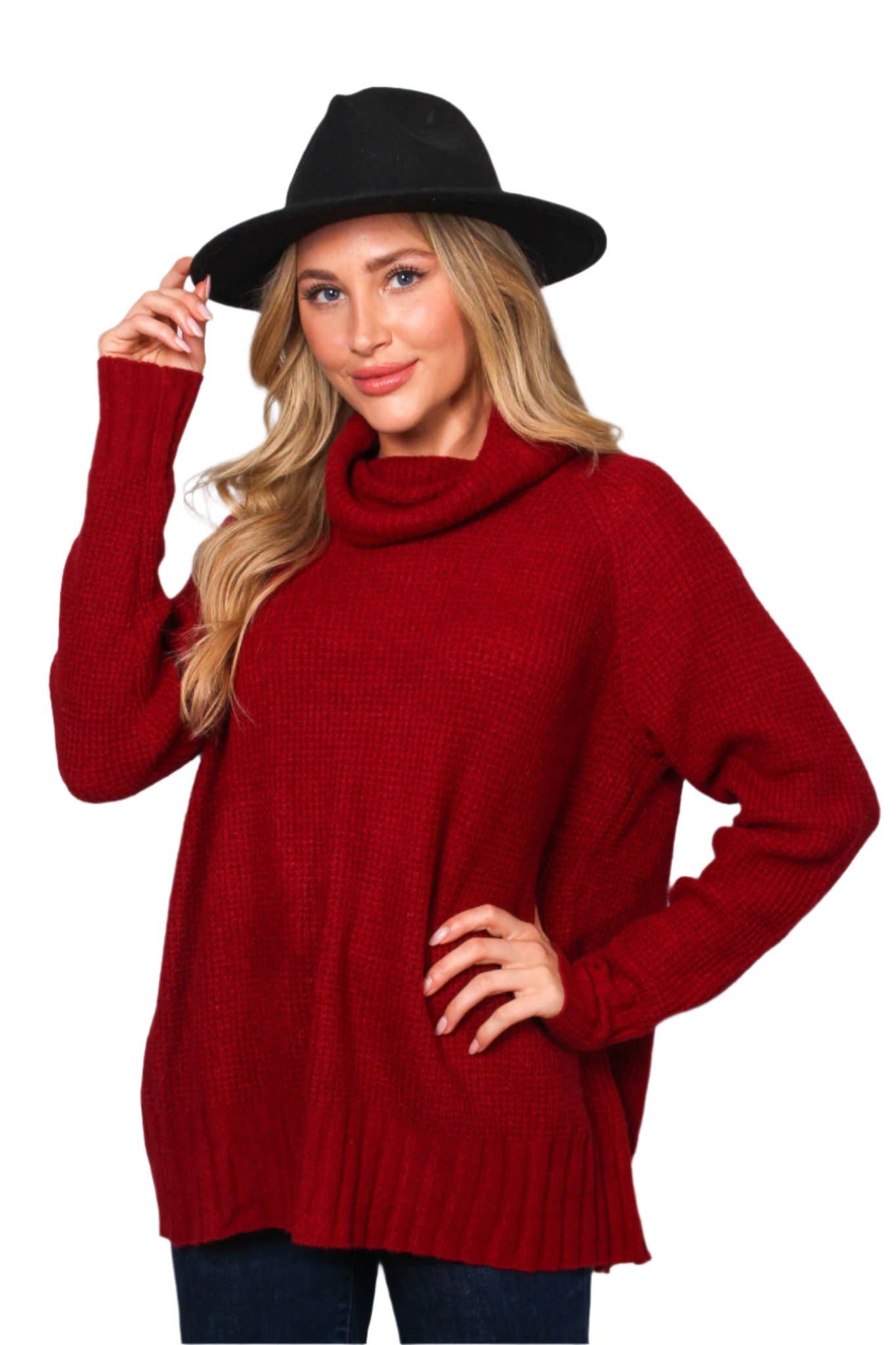 Women's High Neck Long Sleeves Knit Sweater