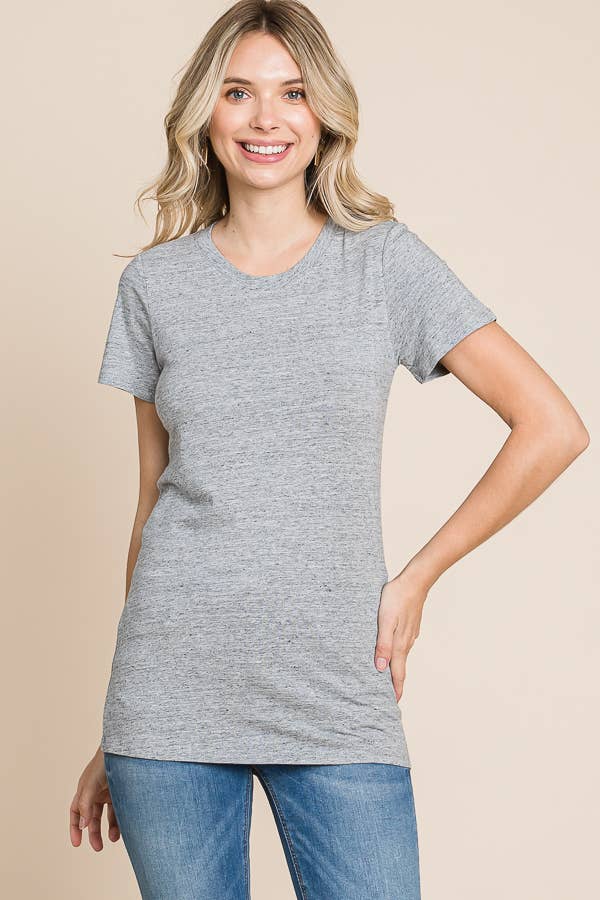 Crew Neck Short Sleeve Fitted Top: M, NEW OLIVE