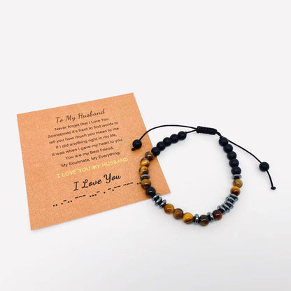 Morse Code "I Love you" Tiger's Eye Stone Gift Bracelets